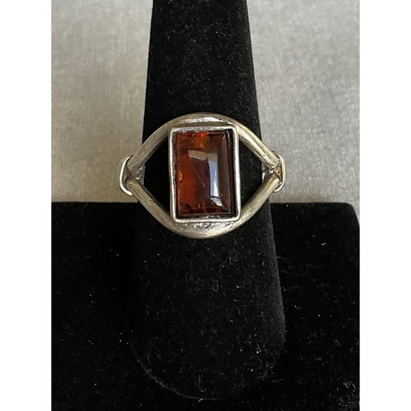 Vintage 925 Sterling Silver Amber Gemstone Ring Size 8 Estate Jewelry - Picture 3 of 8